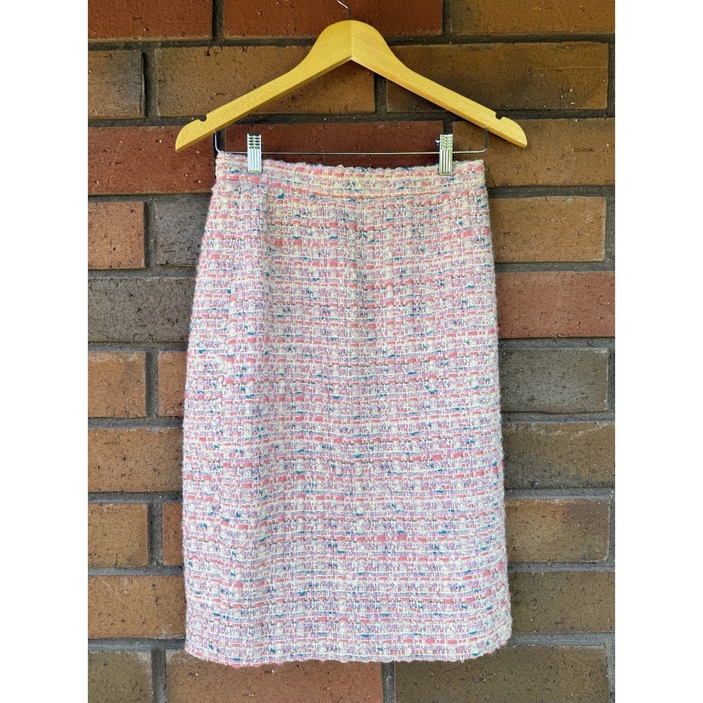 Vintage Ungaro Parellele Paris Boucle Tweed Skirt 80s | Pink | Lined | Size 10